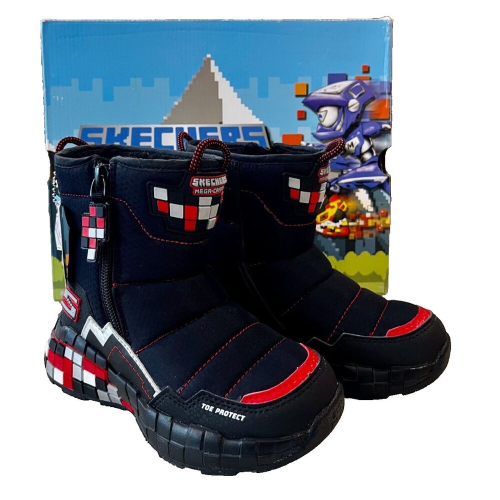 Skechers Mega Craft Kids Boys Black/Red CuboForce Winter Boots Size 10.5 NEW